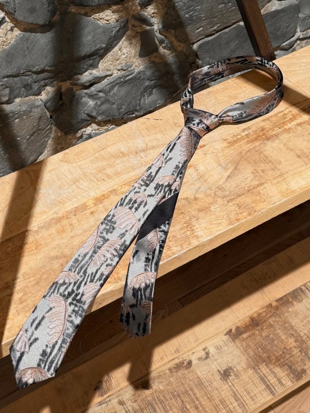 Dries Van Noten Silver Leaves Silk Slim Tie
